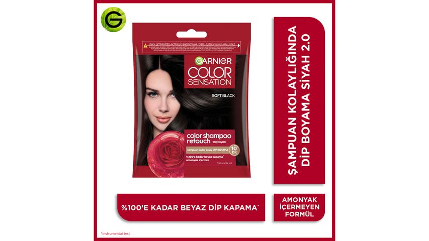 Garnier Color Shampoo Retouch Şampuan Kolaylığında Dip Boyası, Siyah 2.0