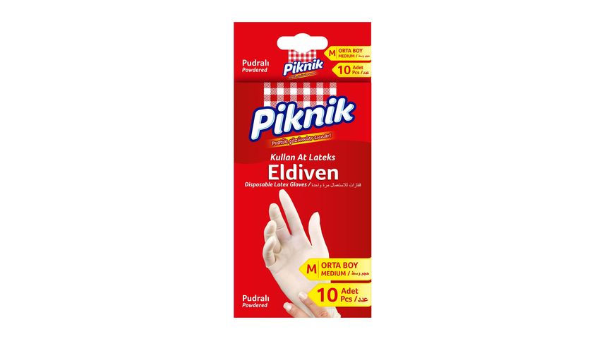 Piknik Kullan At Pudralı Lateks Orta Boy Eldiven 10 Adet