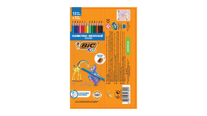BIC Kids Evolution Metal Tüp Kuru Boya Kalemi 12 Renk