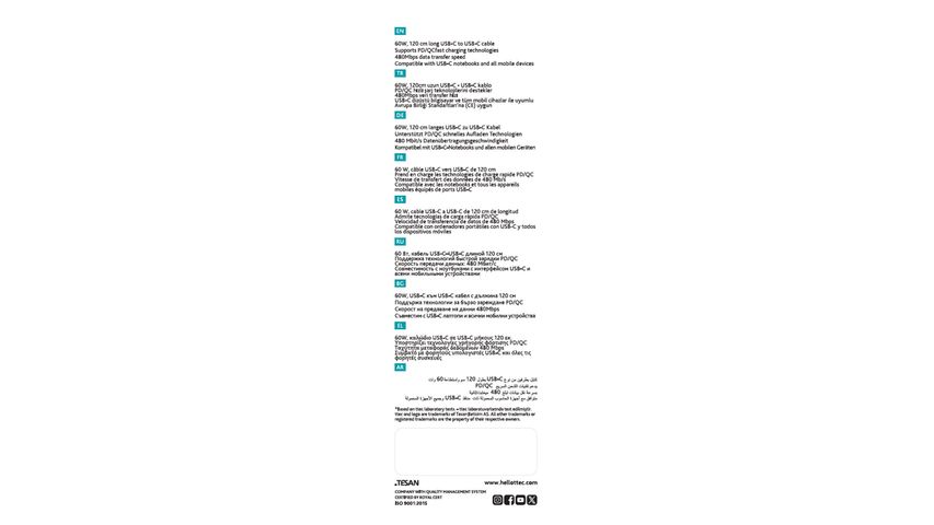 ttec USB-C 60W PD QC Hızlı Şarj Data Kablosu 120 cm