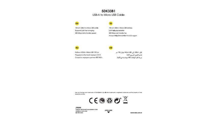 taks USB-A Micro Beyaz USB Kablosu