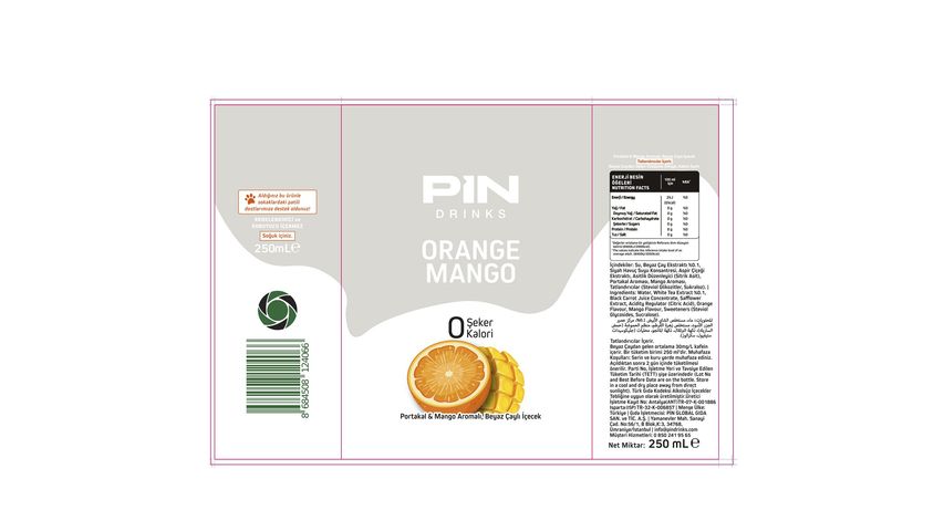 Pin Orange & Mango Flavored White Tea Drink Can 250 ml