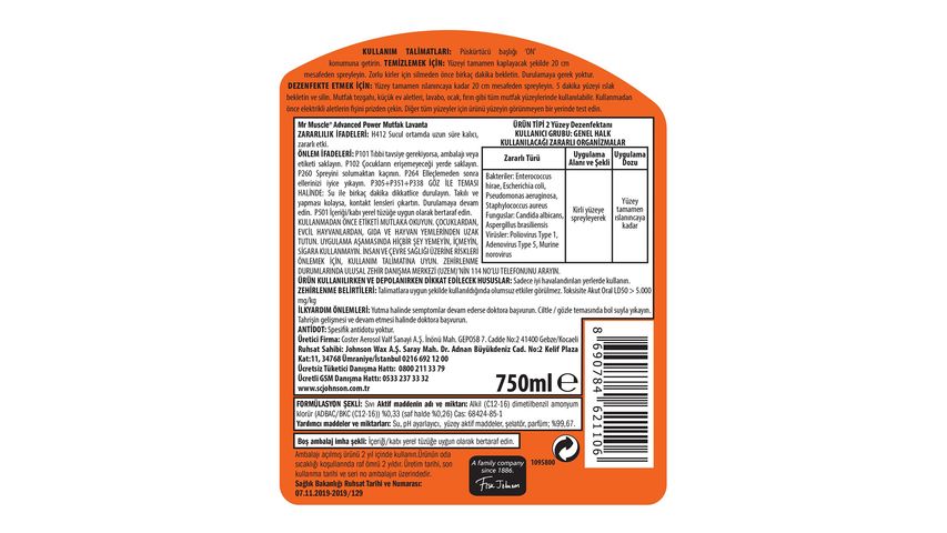 Mr Muscle Advanced Power %99 Virüs Etkili Lavanta Mutfak Spreyi 750 ml