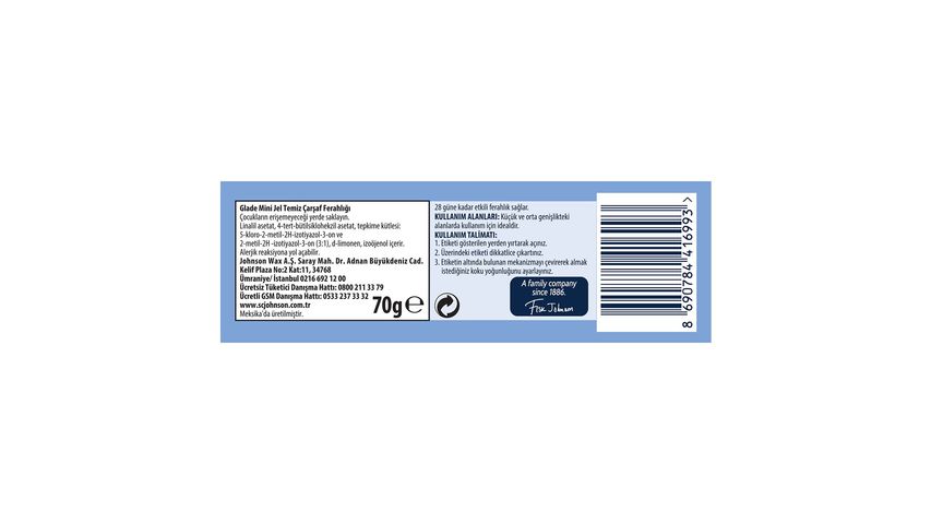Glade Mini Jel Temiz Çarşaf Ferahlığı Oda Kokusu 70 g