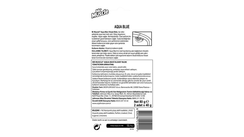 Mr Muscle Klozet Blok Aqua Blue 2 x 40 g