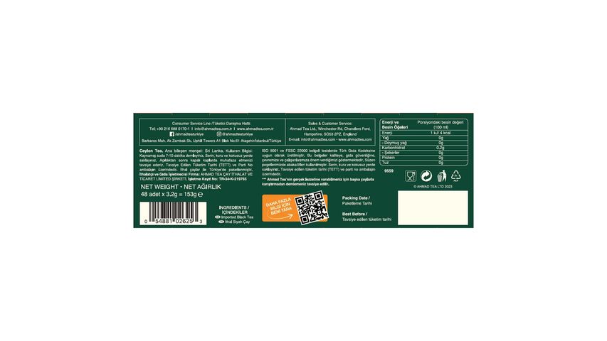 Ahmad Tea Ceylon Demlik Poşet Çay 48'li