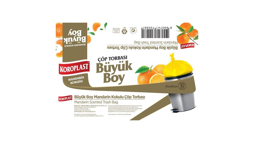 Koroplast Mandarin Kokulu Büyük Boy Çöp Torbası 65 x 80 cm - 10 Adet