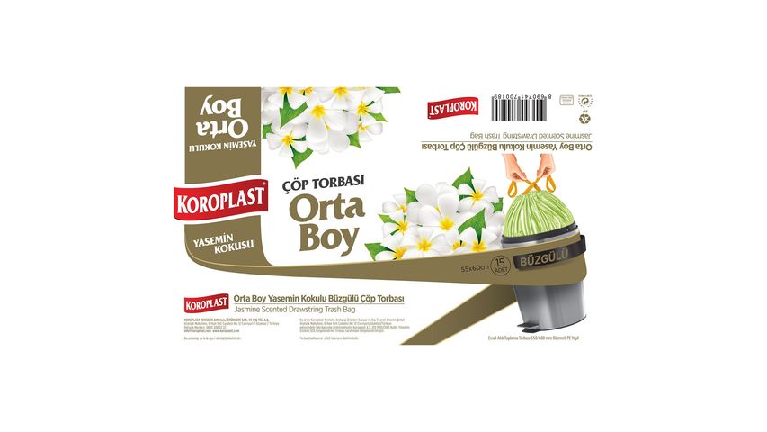 Koroplast Extra Strong Orchid Scented Drawstring Medium Trash Bags 15 Pieces