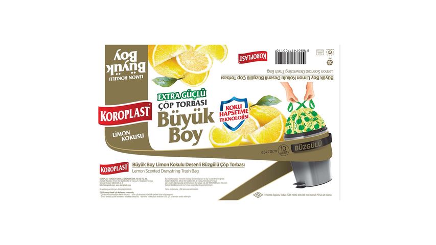 Koroplast Extra Strong Lemon Drawstring 65x70 cm Large Garbage Bag 10 Pieces