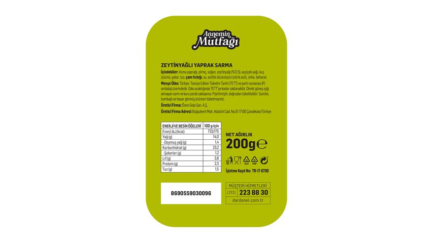 Dardanel Annemin Mutfağı Zeytinyağlı Yaprak Sarma 200 g
