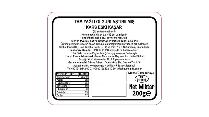 Cibus Kars Eski Kaşar Peyniri 200 g
