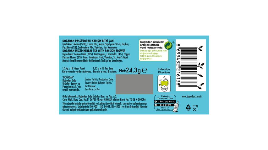 Doğadan Feel Comfortable Passionflower Tea 18-pack