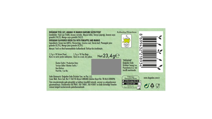 Doğadan Mango & Lime Green Tea 18-pack