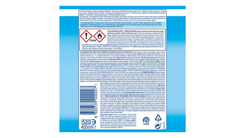 Lysol Dezenfektan Sprey 400 ml