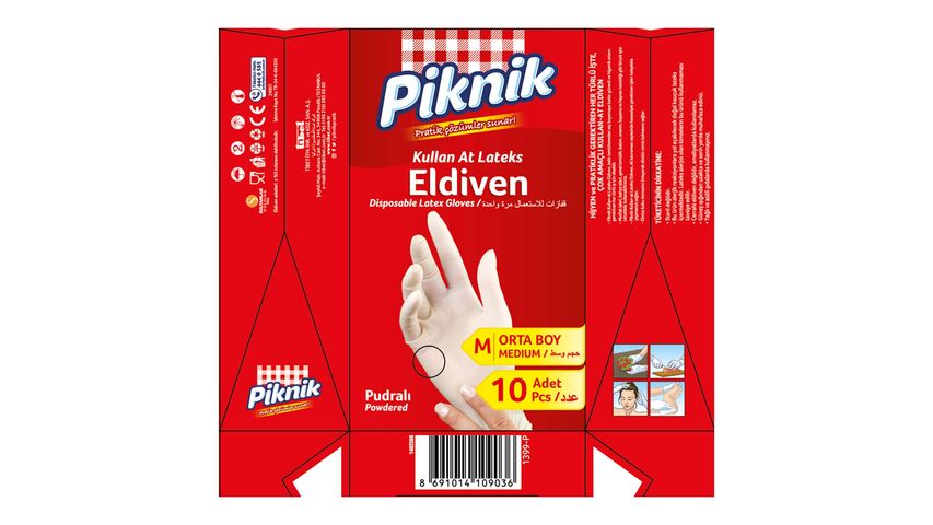 Piknik Kullan At Pudralı Lateks Orta Boy Eldiven 10 Adet