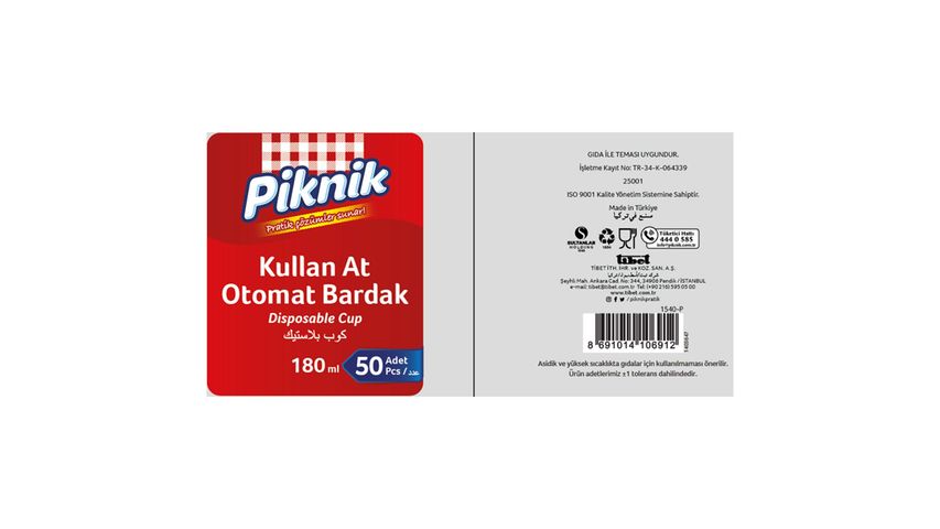 Piknik Plastik Bardak Otomat 50'li
