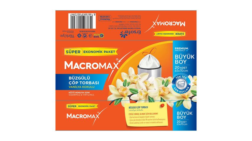 Macromax Vanilya Kokulu Büzgülü Çöp Poşeti Büyük Boy 20'li