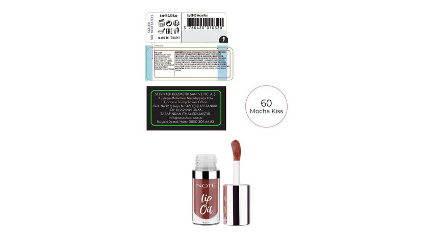 Note Lip Oil 60 Mocha Kiss Nemlendirici & Parlatıcı Dudak Bakım Yağı - Kahverengi
