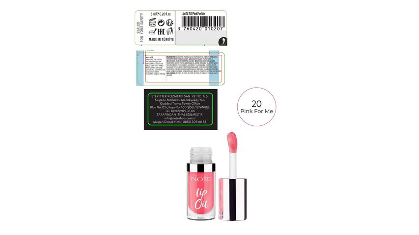 Note Lip Oil 20 Pink For Me Nemlendirici & Parlatıcı Dudak Bakım Yağı - Pembe