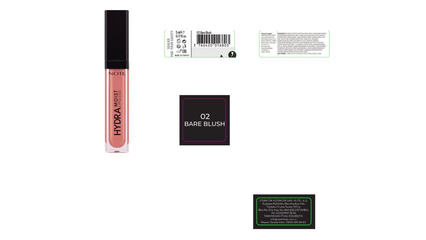 Note Hydramoist Lipgloss 02 Bare Blush Nemlendirici Dudak Parlatıcısı - Nude