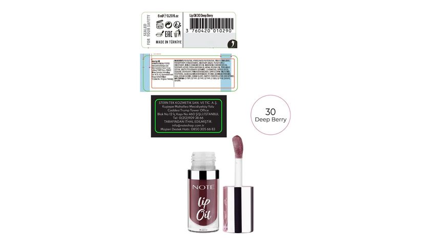 Note Cosmetics Lip Oil 30 Deep Berry Nemlendirici & Parlatıcı Dudak Bakım Yağı - Mor
