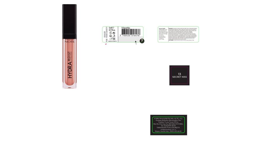 Note Hydramoist Lipgloss 13 Secret Kiss Moisturizing Lip Gloss - Shimmer