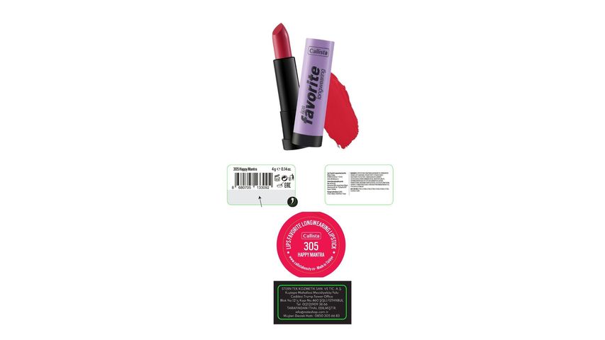 Callista Lips Favorite Longwearing Lipstick Ruj 305 Happy Mantra - Pembe