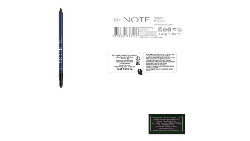 Note Smokey Eye Waterproof Eyeliner Pencil with Applicator 02 Deep Blue - Navy Blue