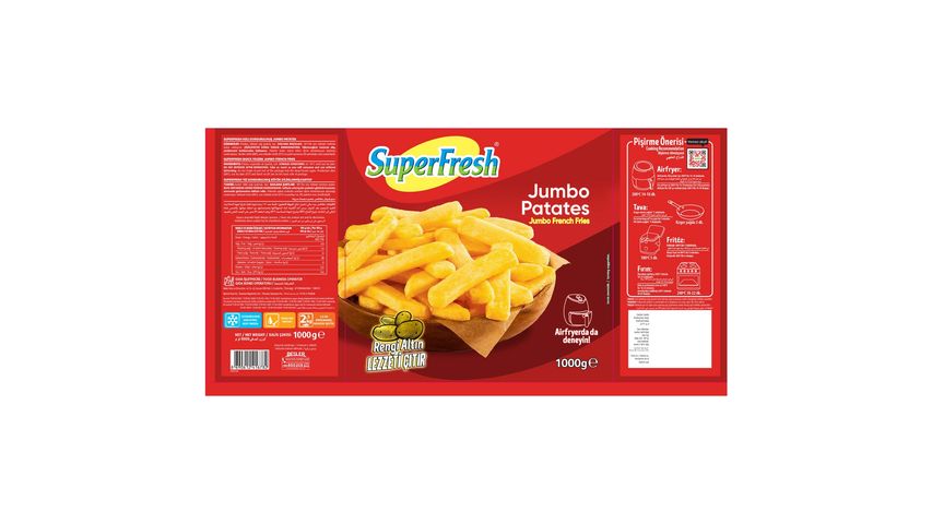 SuperFresh Dondurulmuş Jumbo Dilimlenmiş Parmak Patates 1 kg