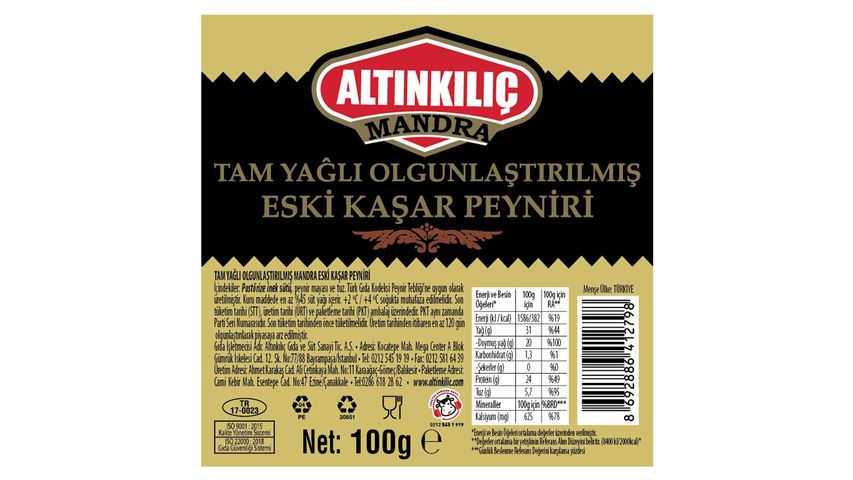 Altınkılıç Dairy Aged Kashar Cheese 100 g
