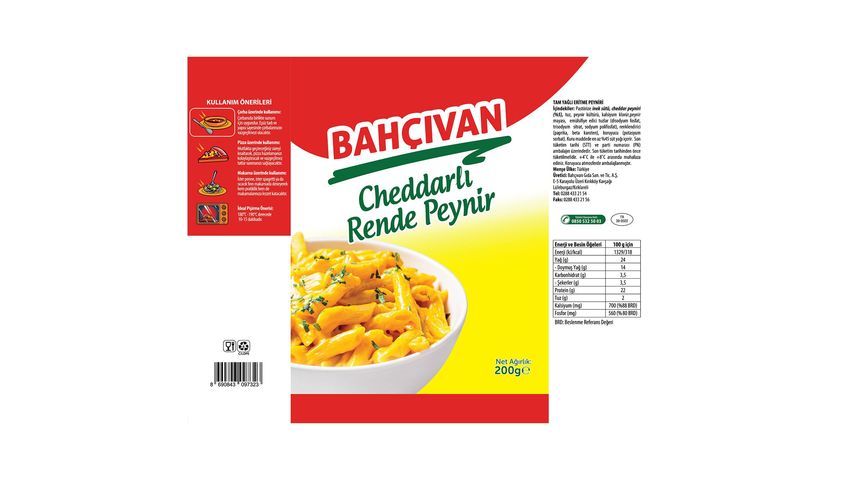 Bahçıvan Cheddarlı Rende Peynir 200 g