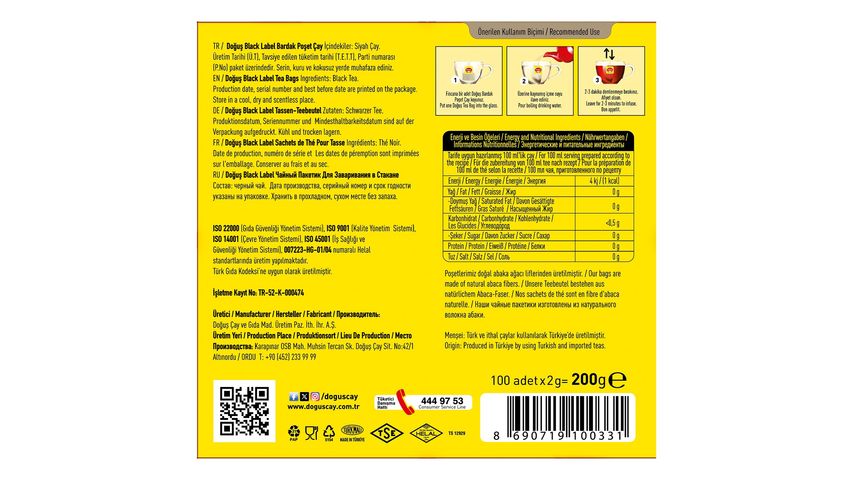 Doğuş Black Label Bardak Poşet Çayı 100'lü 200 g