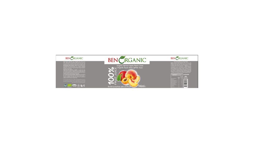 BenOrganic Organik Şeftali Kayısı Elma Suyu 946 ml