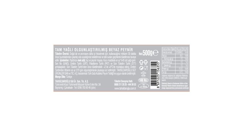 Tahsildaroğlu Classic Cow Milk Cheese 500 g