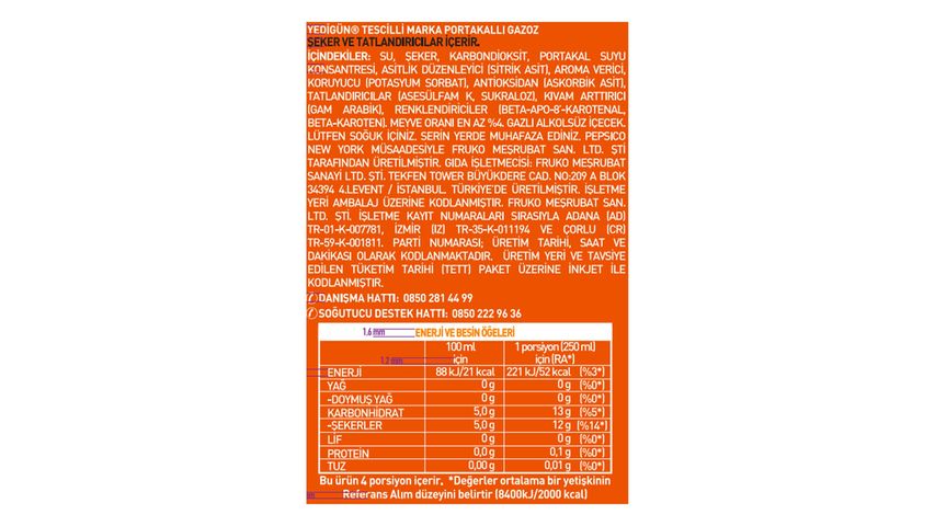 Yedigün Orange Fruity Soda Pet 1 L