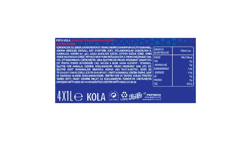 Pepsi Kola Pet 4 x 1 L