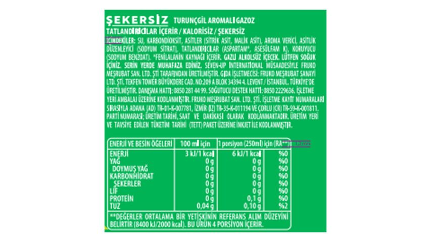 7UP Turunçgil Aromalı Şekersiz Gazoz Pet 1 L