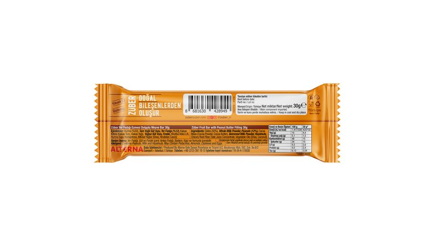 Züber Dolu Dolu Yer Fıstığı Ezmeli Meyve Bar 30 g