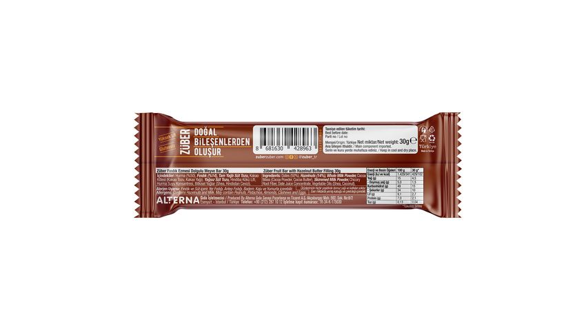 Züber Dolu Dolu Hazelnut Butter Fruit Bar 30 g