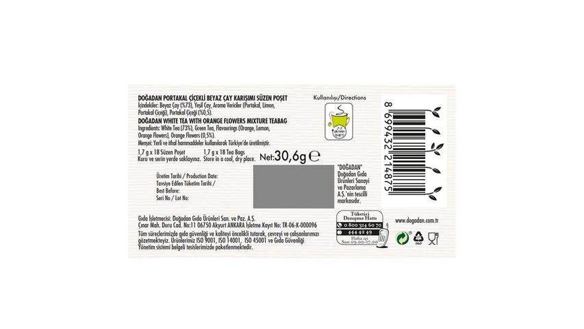 Doğadan Orange Blossom White Tea (18 Tea Bags)