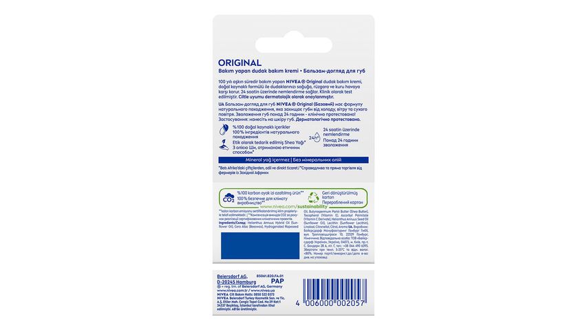 NIVEA Original Renksiz Nemlendirici Dudak Bakım Kremi 4.8 g