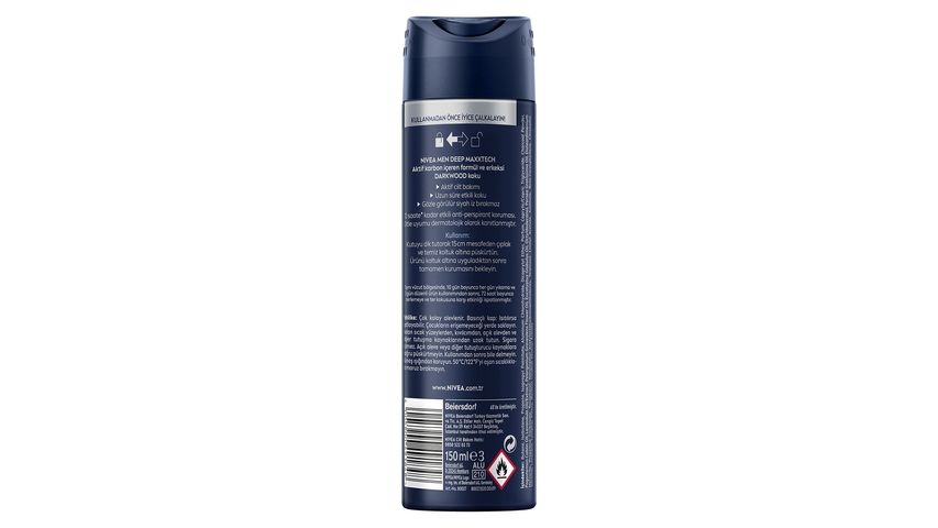 NIVEA MEN Erkek Sprey Deodorant Deep Dimension Aktif Karbon 150 ml