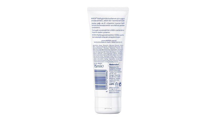 Nivea Jojoba Yağı & E Vitamini & Yüz, Vücut, El Yumuşak Cilt Hissi Soft Nemlendirici Bakım Kremi 75 ml