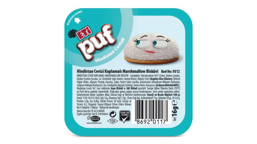 Eti Puf Hindistan Cevizli Bisküvi 16 g