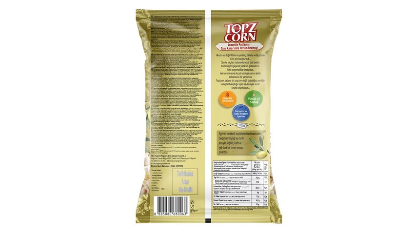 Topz Corn Zeytinyağlı & Deniz Tuzlu Glutensiz Popcorn 110 g