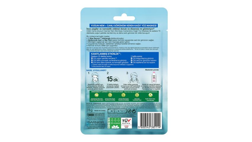 Garnier Nem Bombası Canlandırıcı Kağıt Maske Nar Özü 28 g