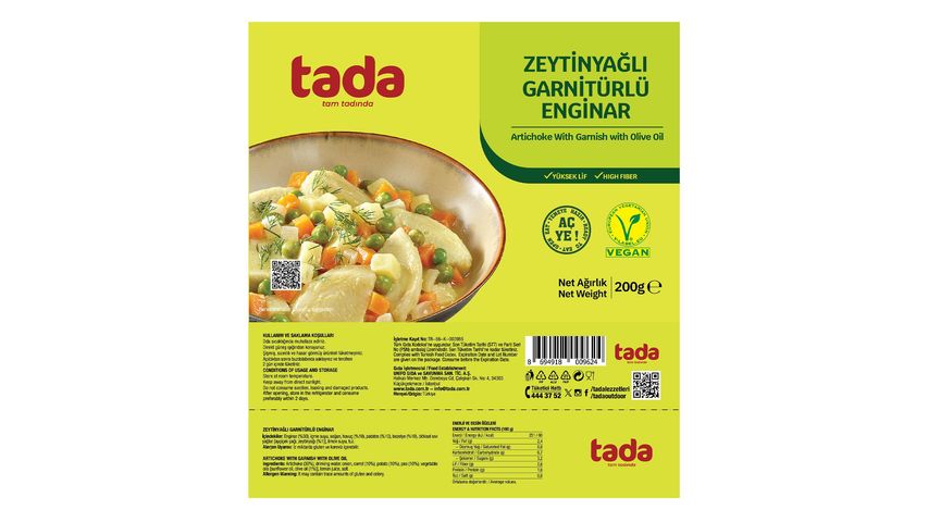 Tada Vegan Artichokes with Garnish in Olive Oil 200 g
