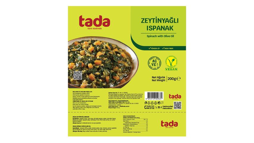 Tada Vegan Spinach with Olive Oil 200 g