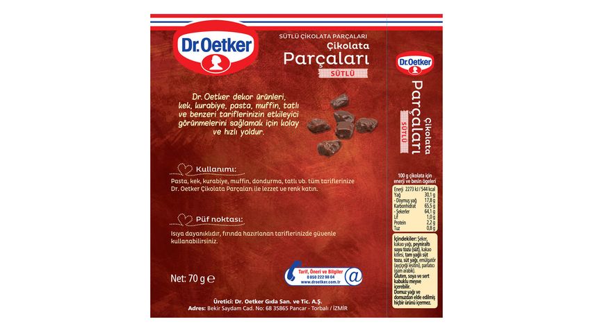 Dr.Oetker Sütlü Çikolata Parçaları 70 g