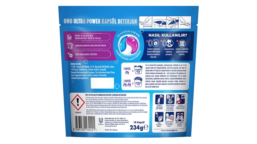 Omo Ultra Power Kapsül Deterjan 18 Kapsül